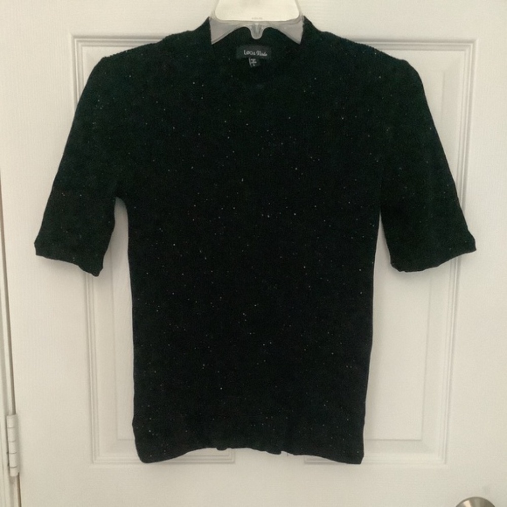Lea & Viola Black Ribbed Multi Sequin Elbow Sleeve Knit Top S LIKE NEW OTHER